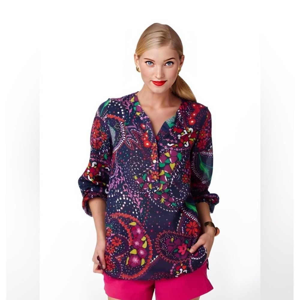 $128 LILLY PULITZER Garden Menagerie Floral Print Blouse Cottagecore Top SMALL
